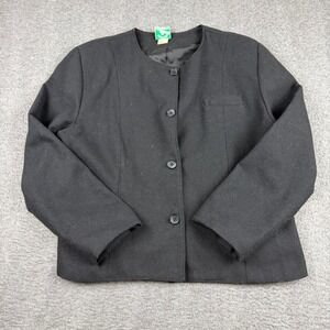 Irish Eyes Vintage Women's L Large Black Wool Blend Collarless Blazer Jacket